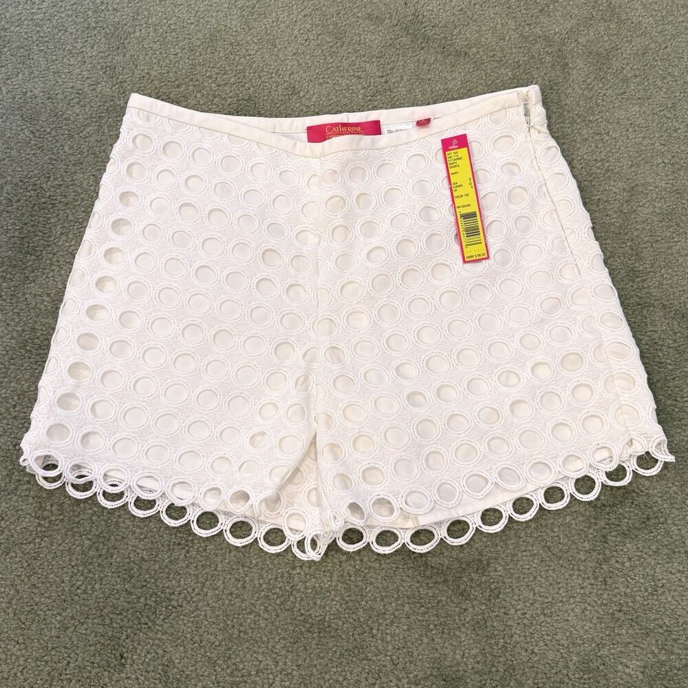 NEW CATHERINE MALANDRINO  🌸 SIZE 2 WHITE / BEACH EYELET / LACE SHORTS NWT $98